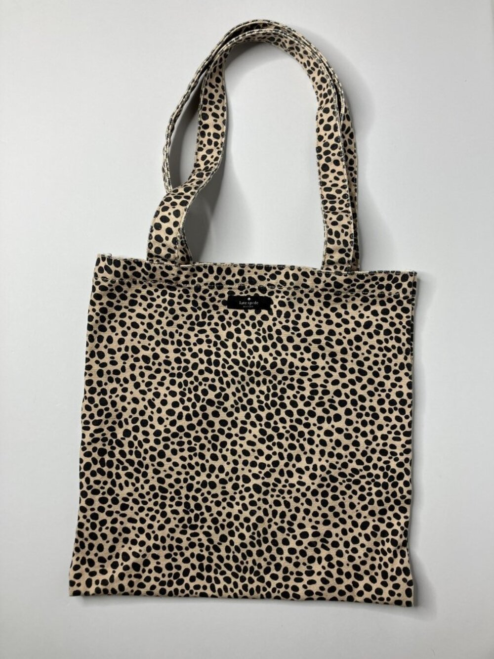 Kate Spade New York Leopard Print Cotton Canvas Tote Bag Beige Black Open Top